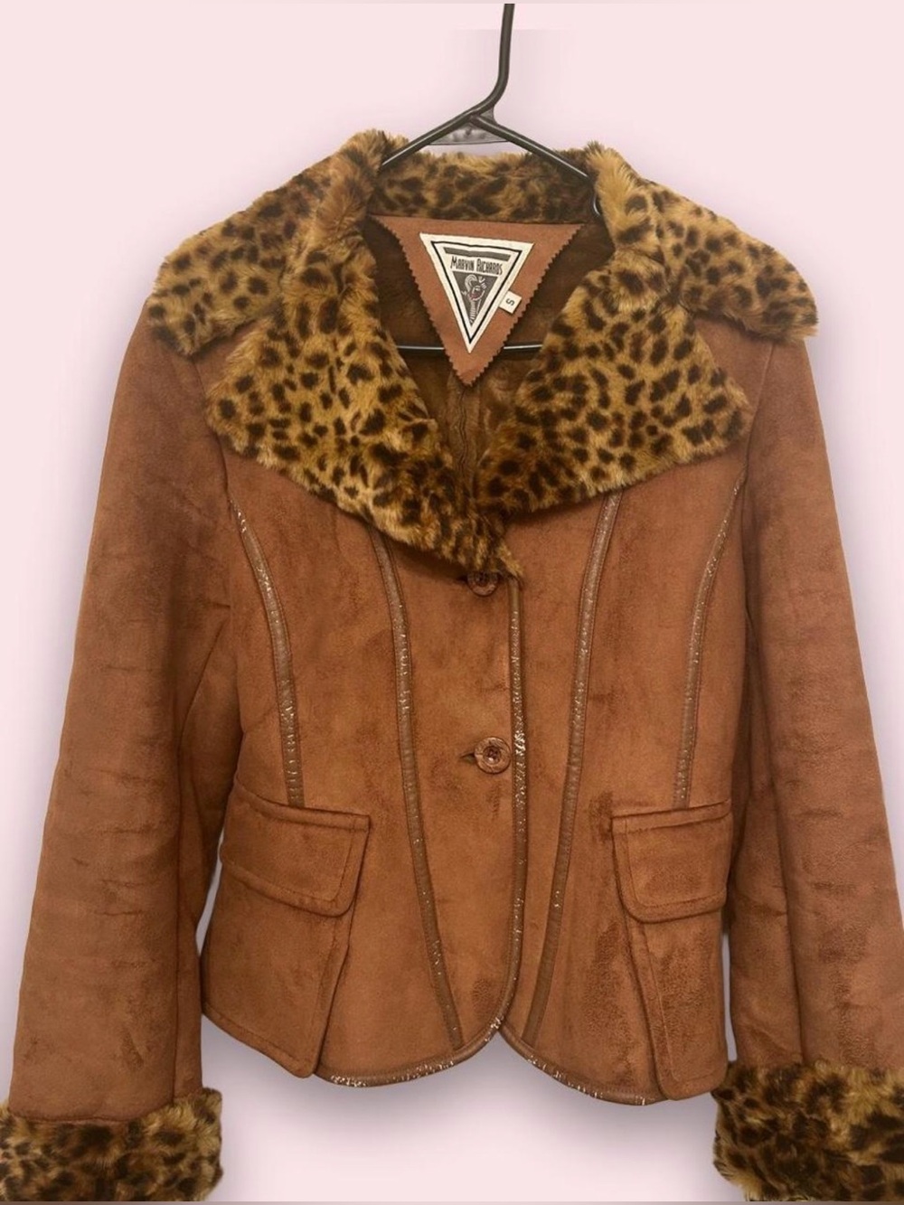 Marvin richards fur jacket leopard print collar&cuffs
